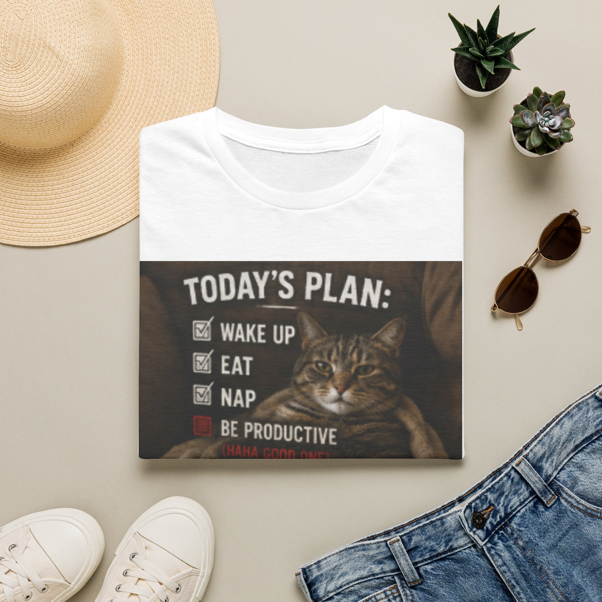 Today's Plan Cat T-Shirt — "Wake Up, Eat, Nap, Be Productive" Funny Cat Tee