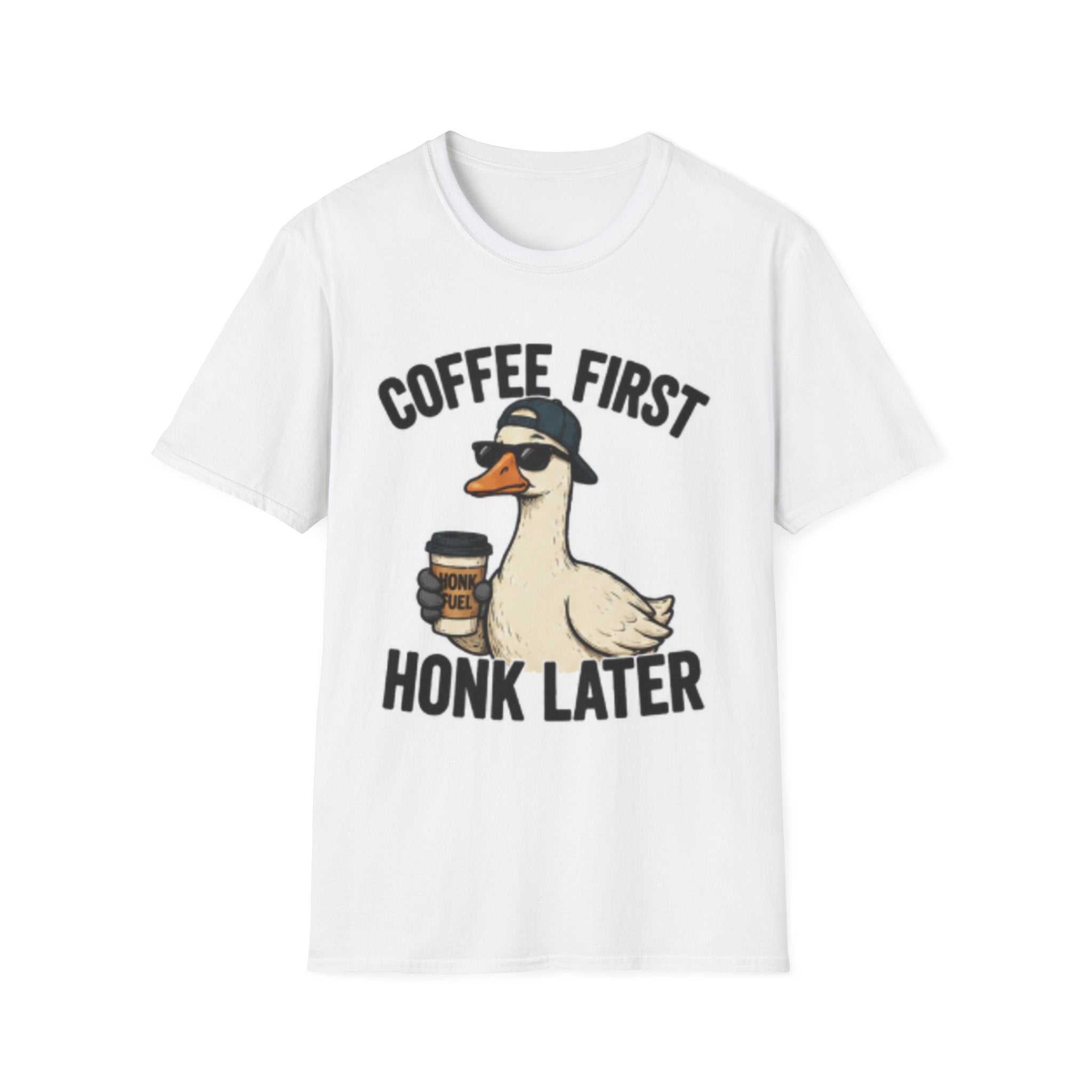 Coffee First, Honk Later T-Shirt — Funny Goose Coffee Shirt