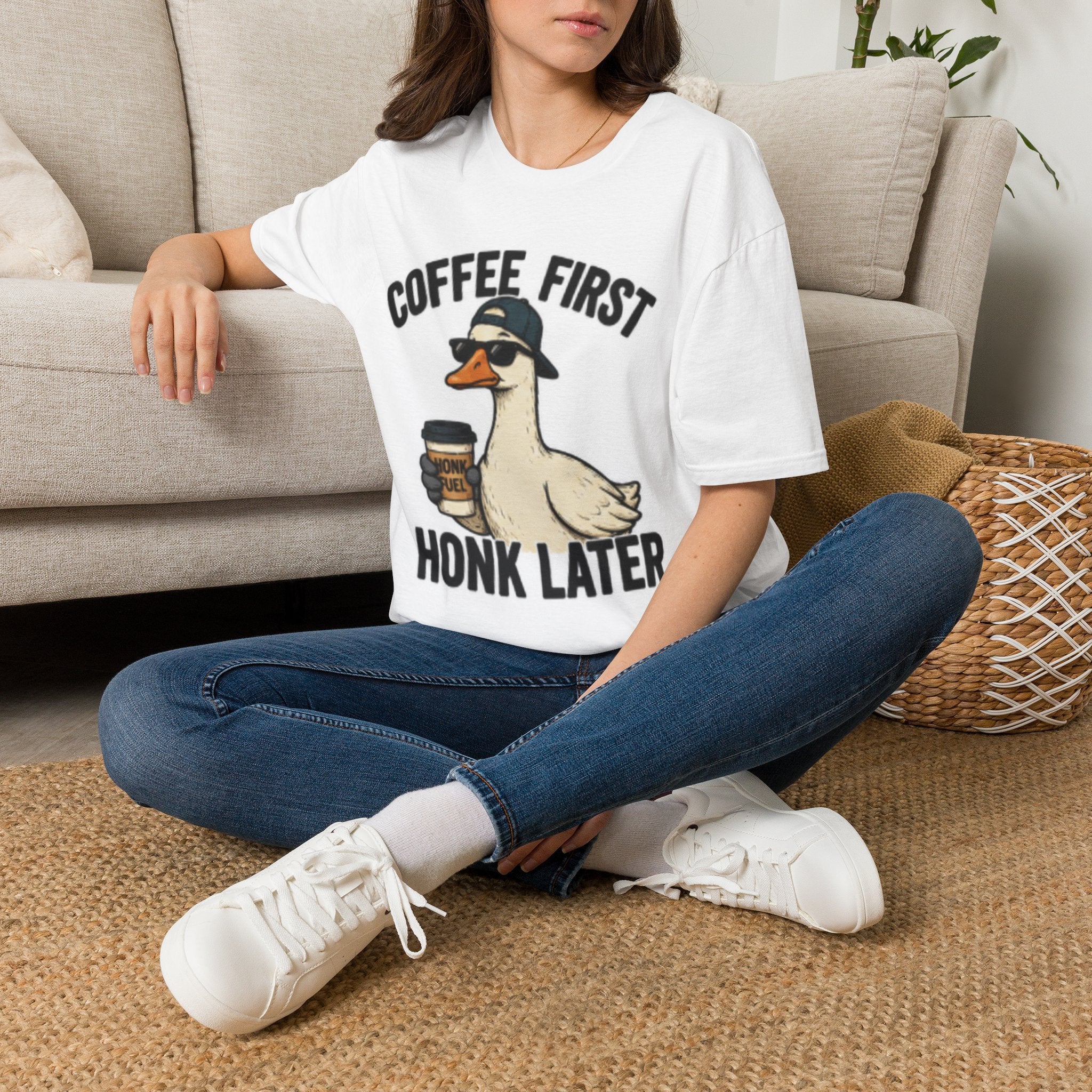 Coffee First, Honk Later T-Shirt — Funny Goose Coffee Shirt