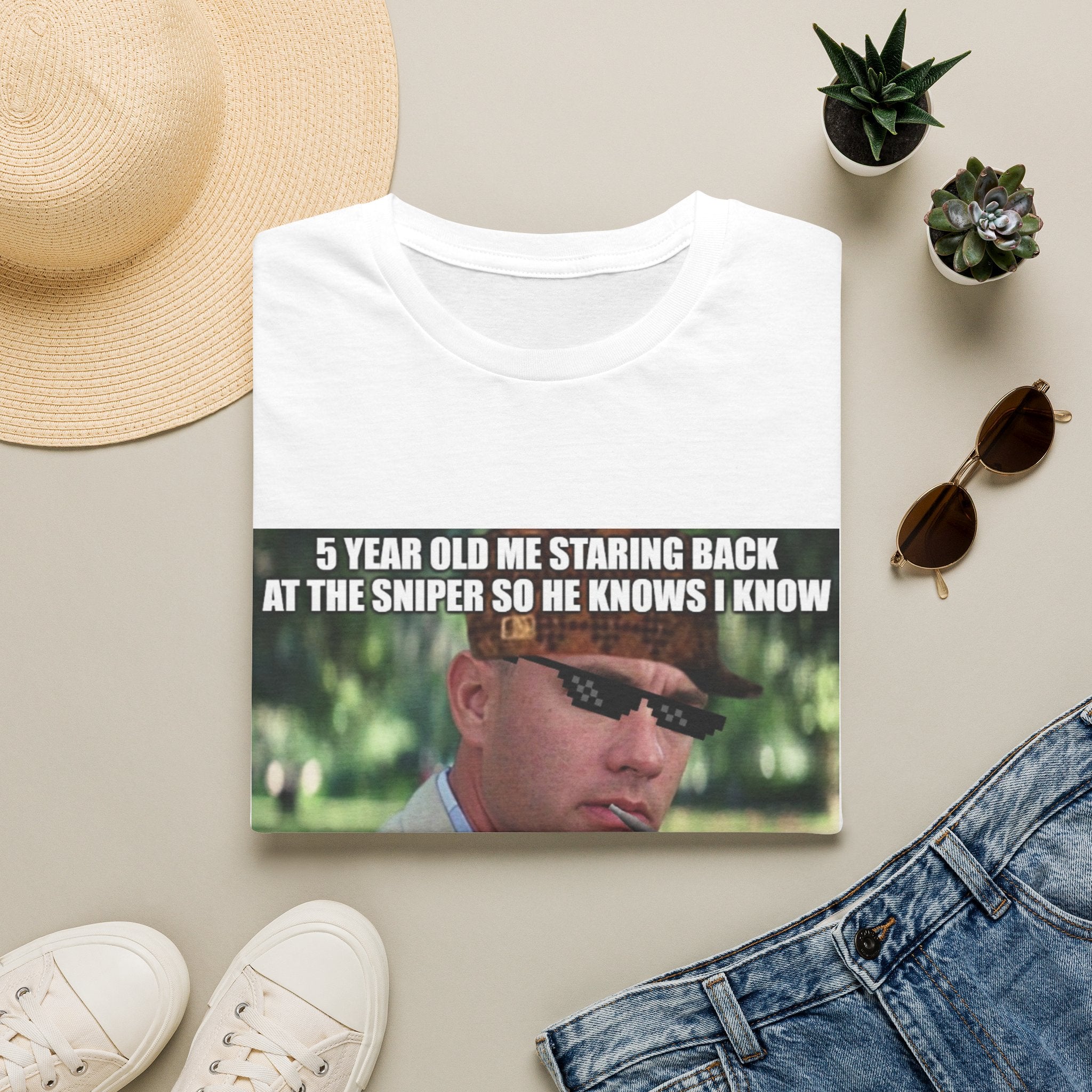 T‑Shirt — '5 Year Old Me Staring Back at the Sniper' Meme Tee