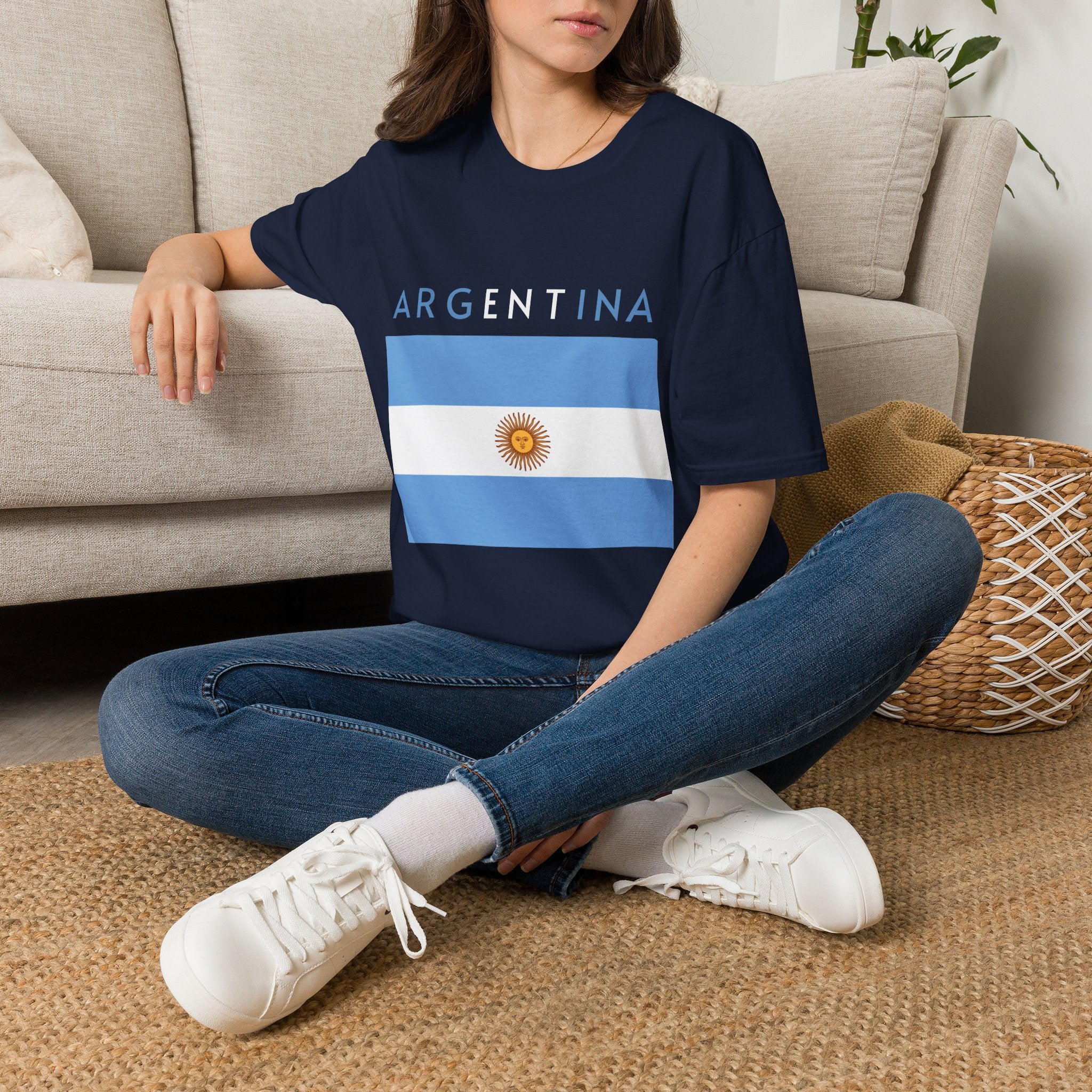 Argentina Flag T-Shirt — Retro Blue White Sun Soccer Fan Tee