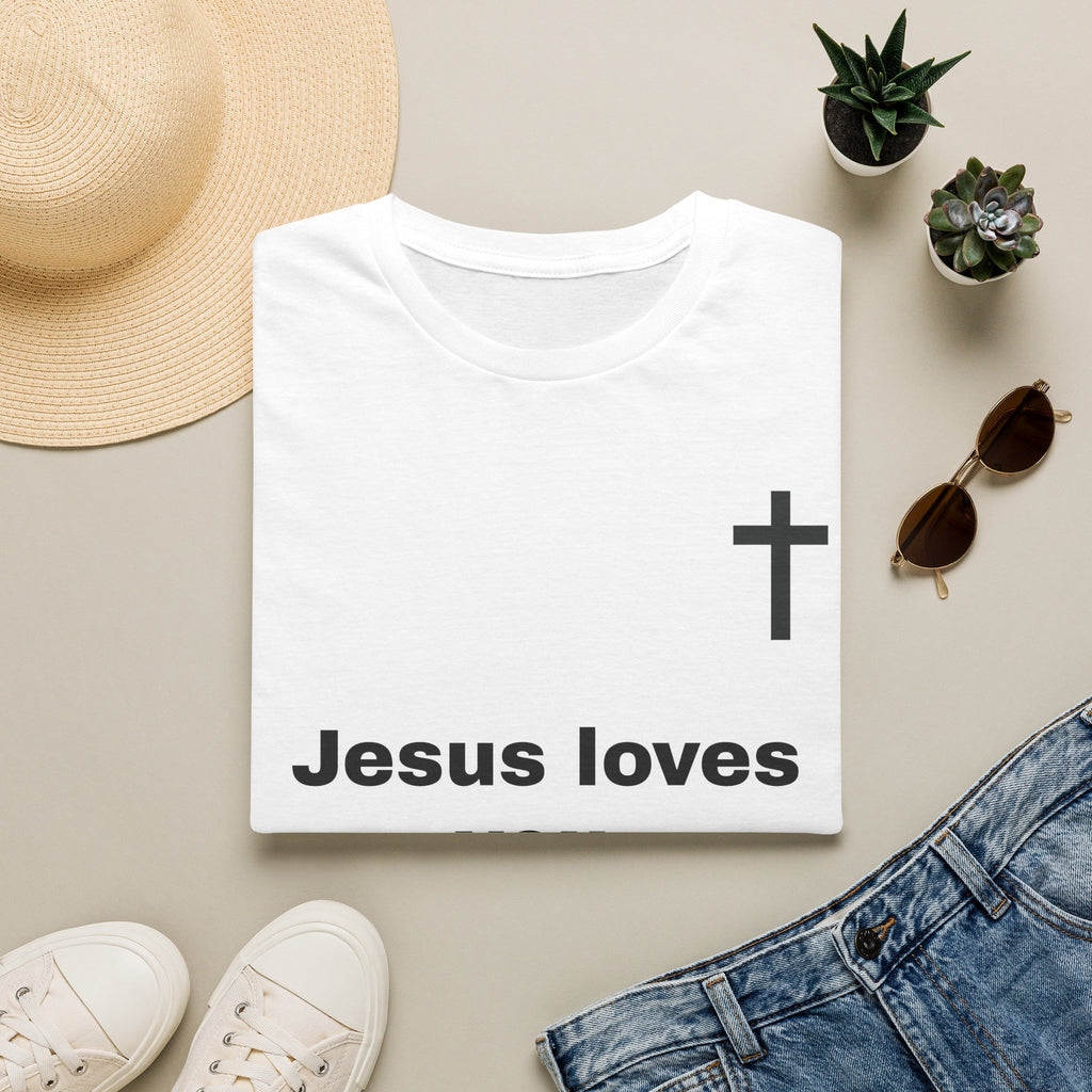 Christian T-Shirt — "Jesus loves you." Inspirational Cross Tee