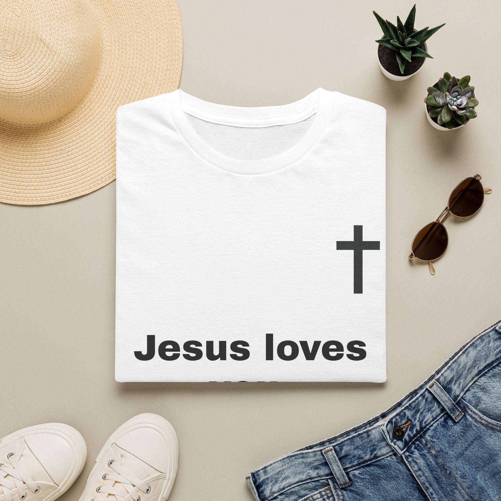 Christian T-Shirt — "Jesus loves you." Inspirational Cross Tee