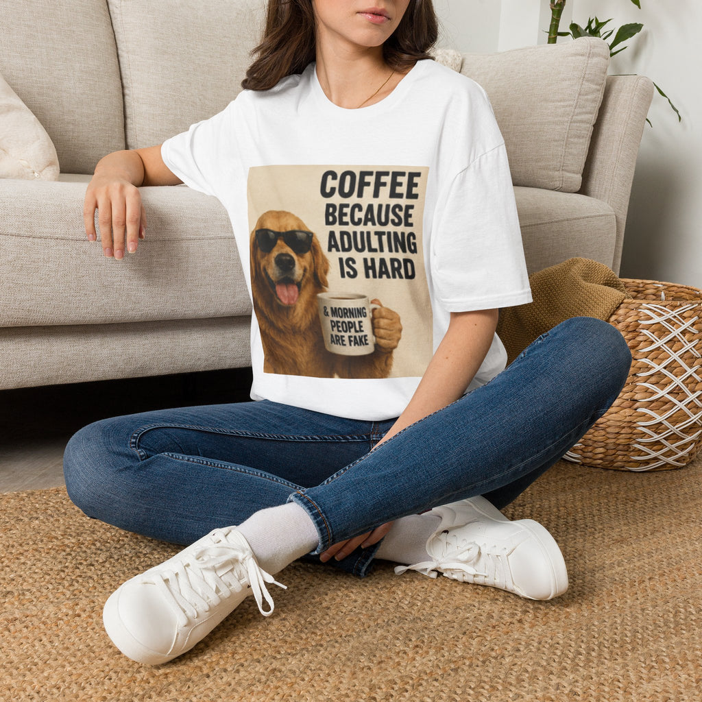 Coffee Because Adulting Is Hard T-Shirt — Funny Dog Graphic Tee for Coffee Lovers