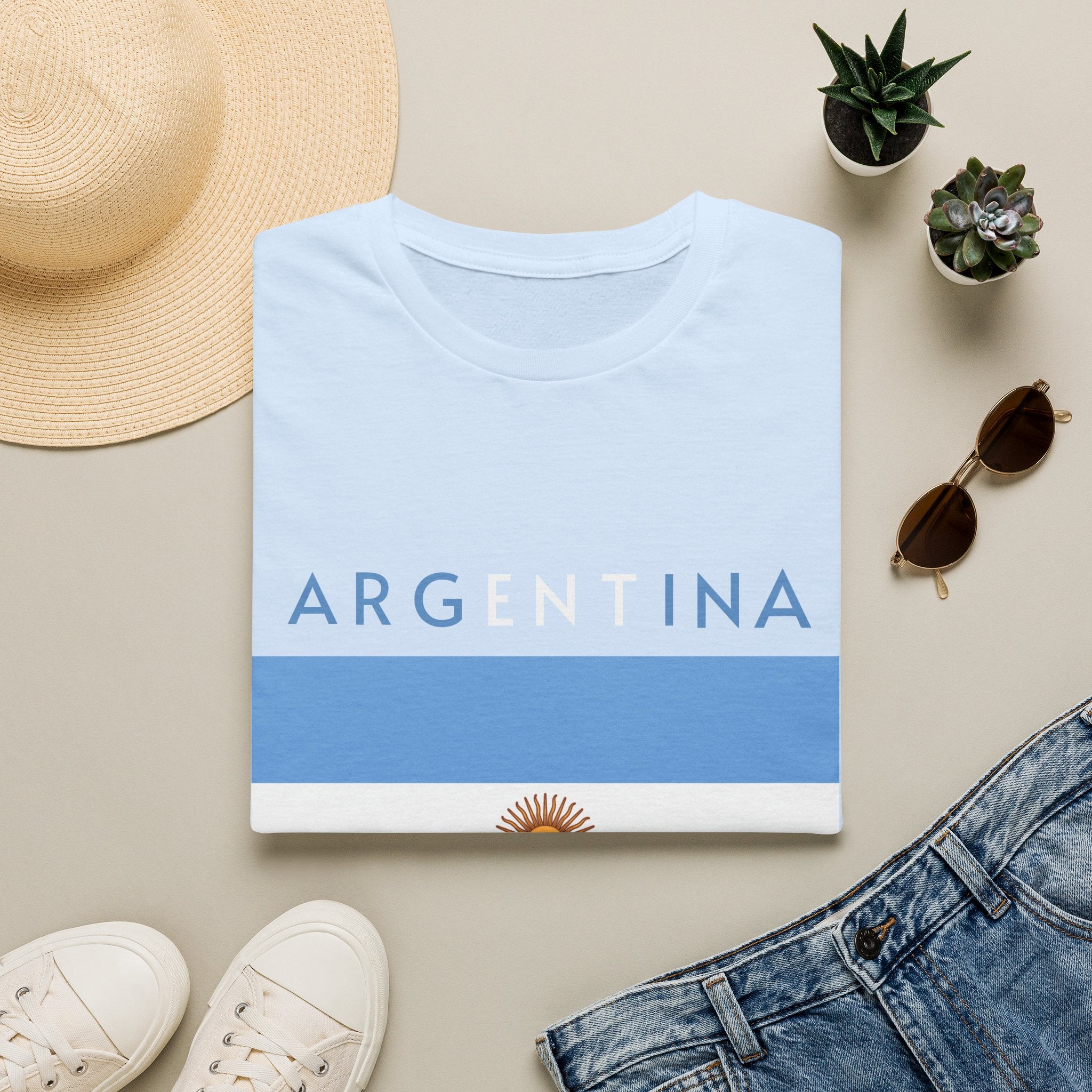 Argentina Flag T-Shirt — Retro Blue White Sun Soccer Fan Tee