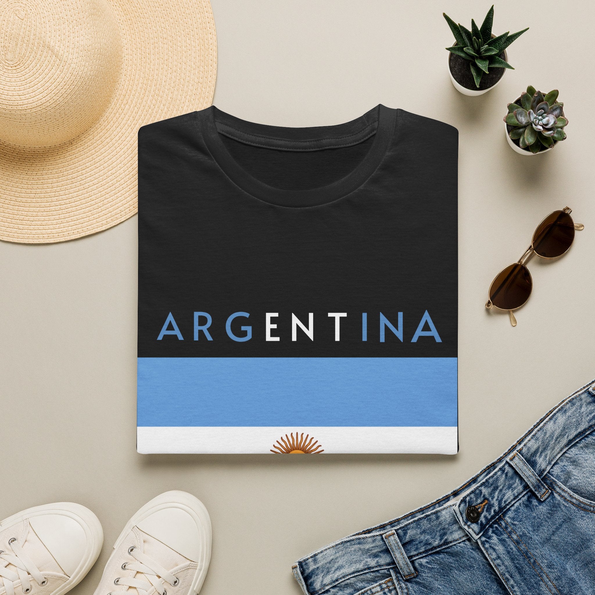 Argentina Flag T-Shirt — Retro Blue White Sun Soccer Fan Tee