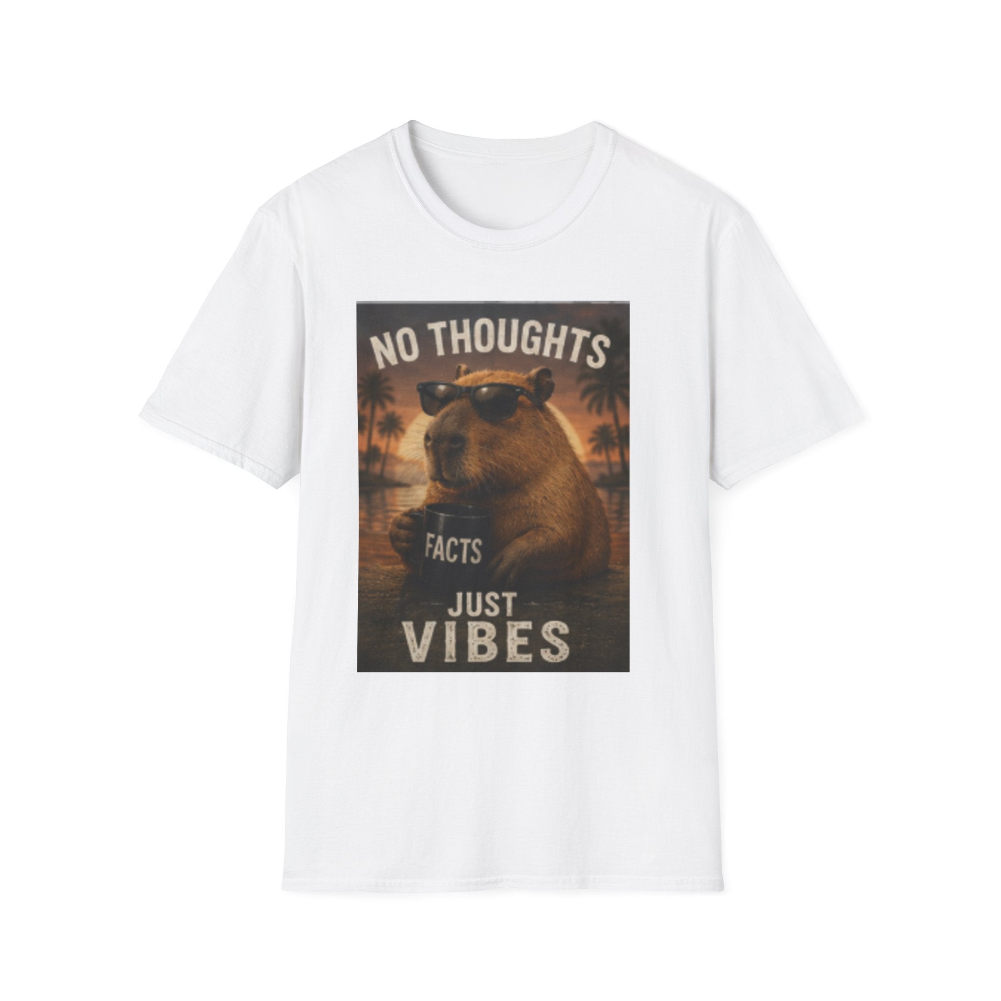 No Thoughts Just Vibes T-Shirt — Retro Sunglasses Capybara Graphic Tee