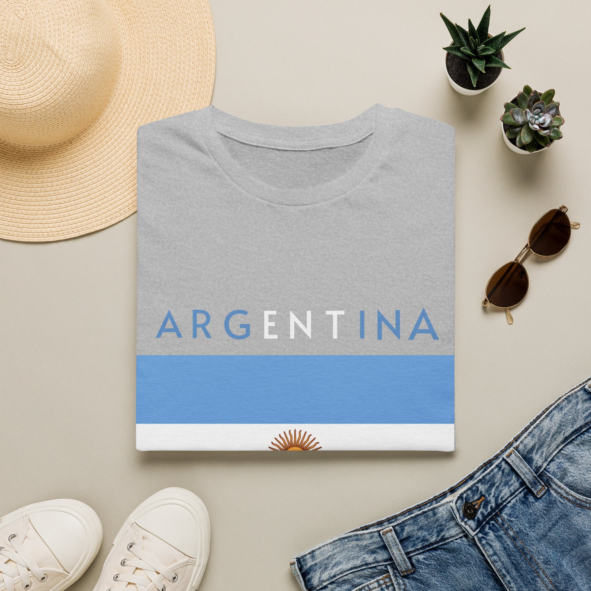 Argentina Flag T-Shirt — Retro Blue White Sun Soccer Fan Tee