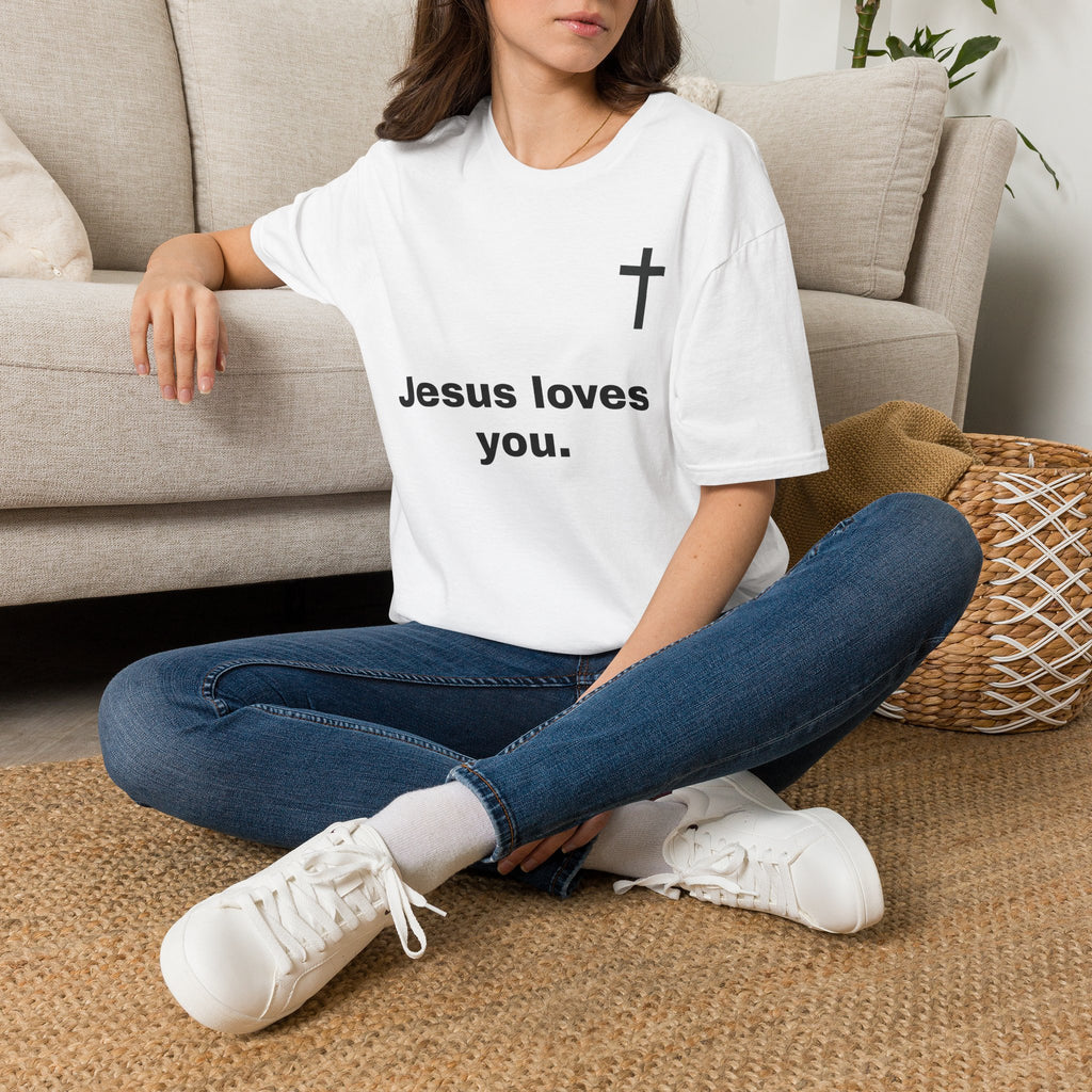 Christian T-Shirt — "Jesus loves you." Inspirational Cross Tee