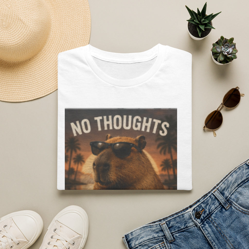 No Thoughts Just Vibes T-Shirt — Retro Sunglasses Capybara Graphic Tee