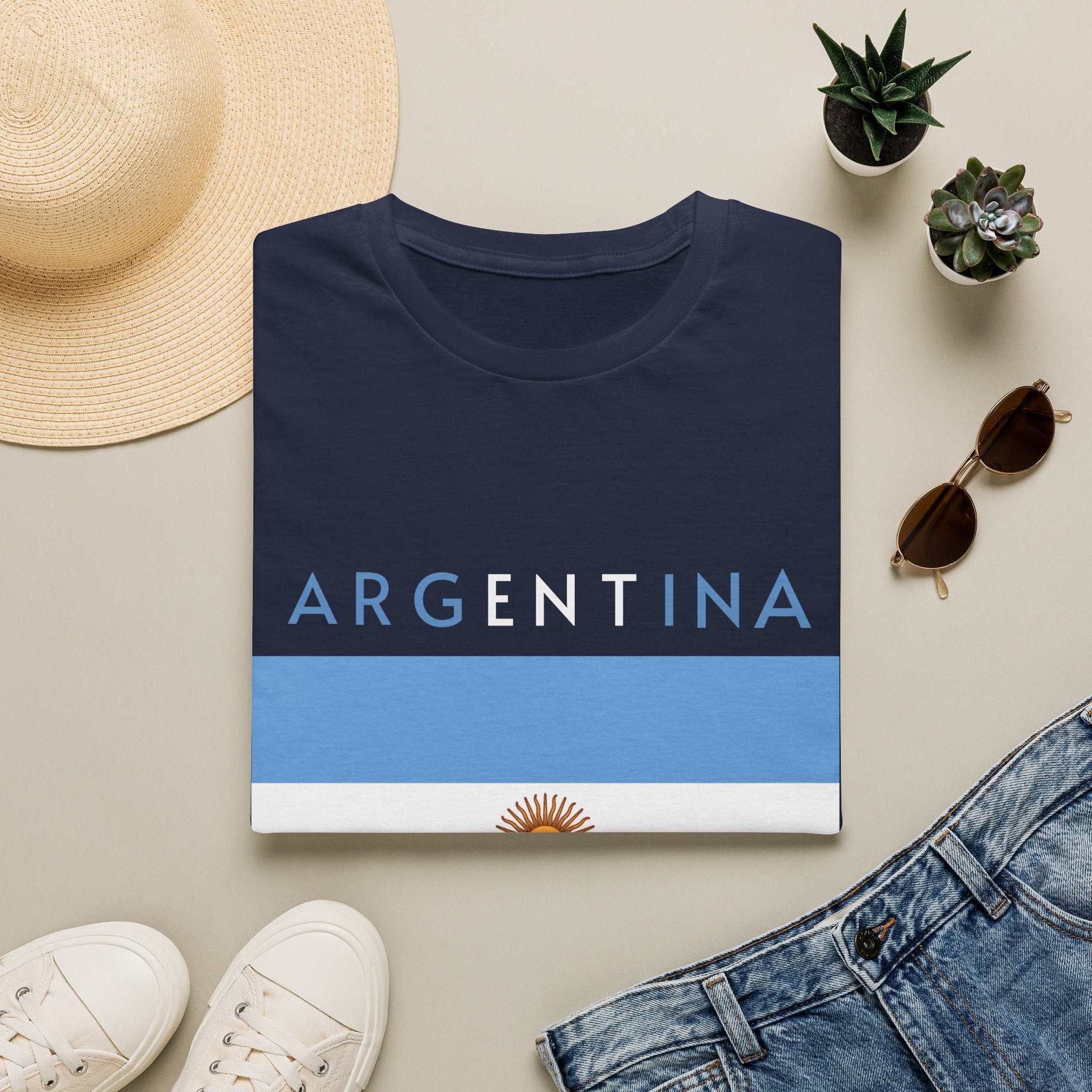 Argentina Flag T-Shirt — Retro Blue White Sun Soccer Fan Tee