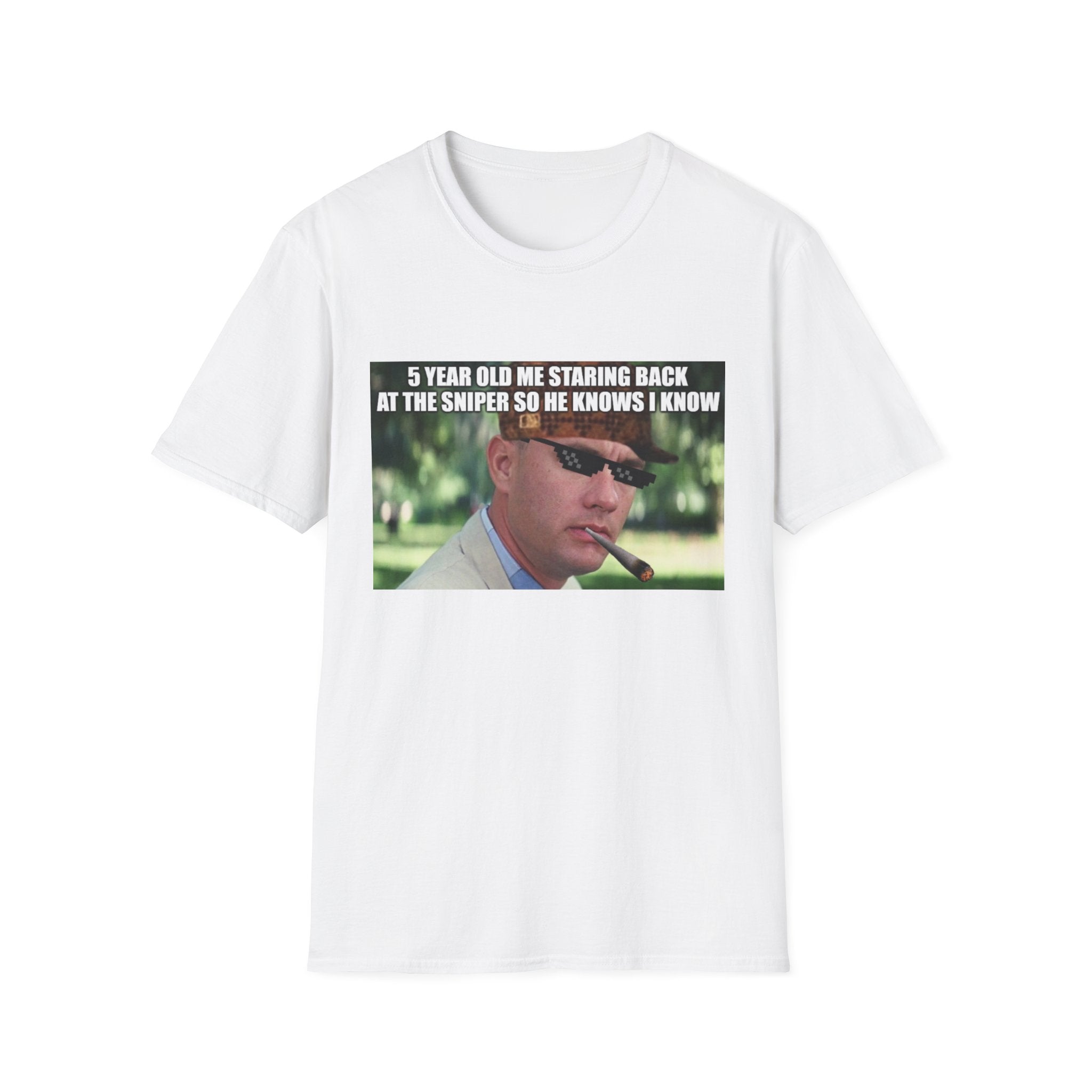 T‑Shirt — '5 Year Old Me Staring Back at the Sniper' Meme Tee