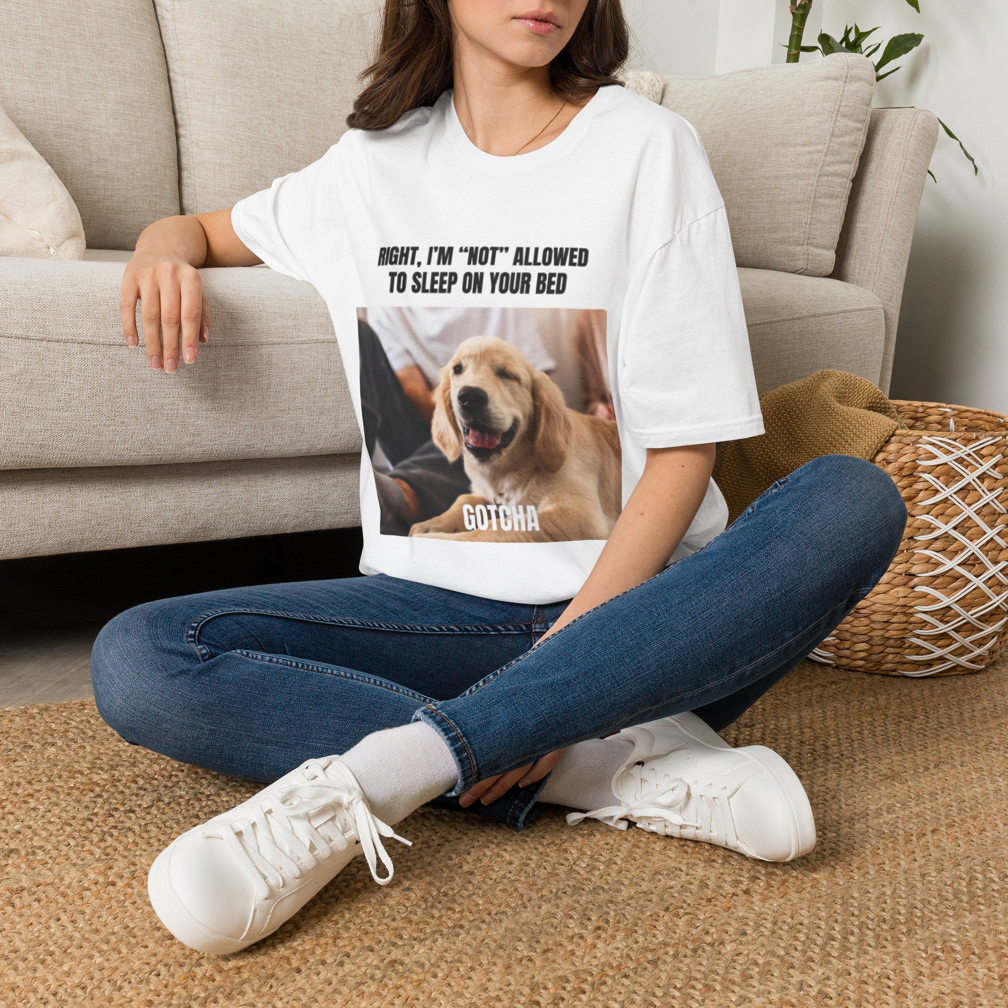 T-Shirt — 'Right, I'm "Not" Allowed to Sleep on Your Bed' Cute Dog Meme Tee