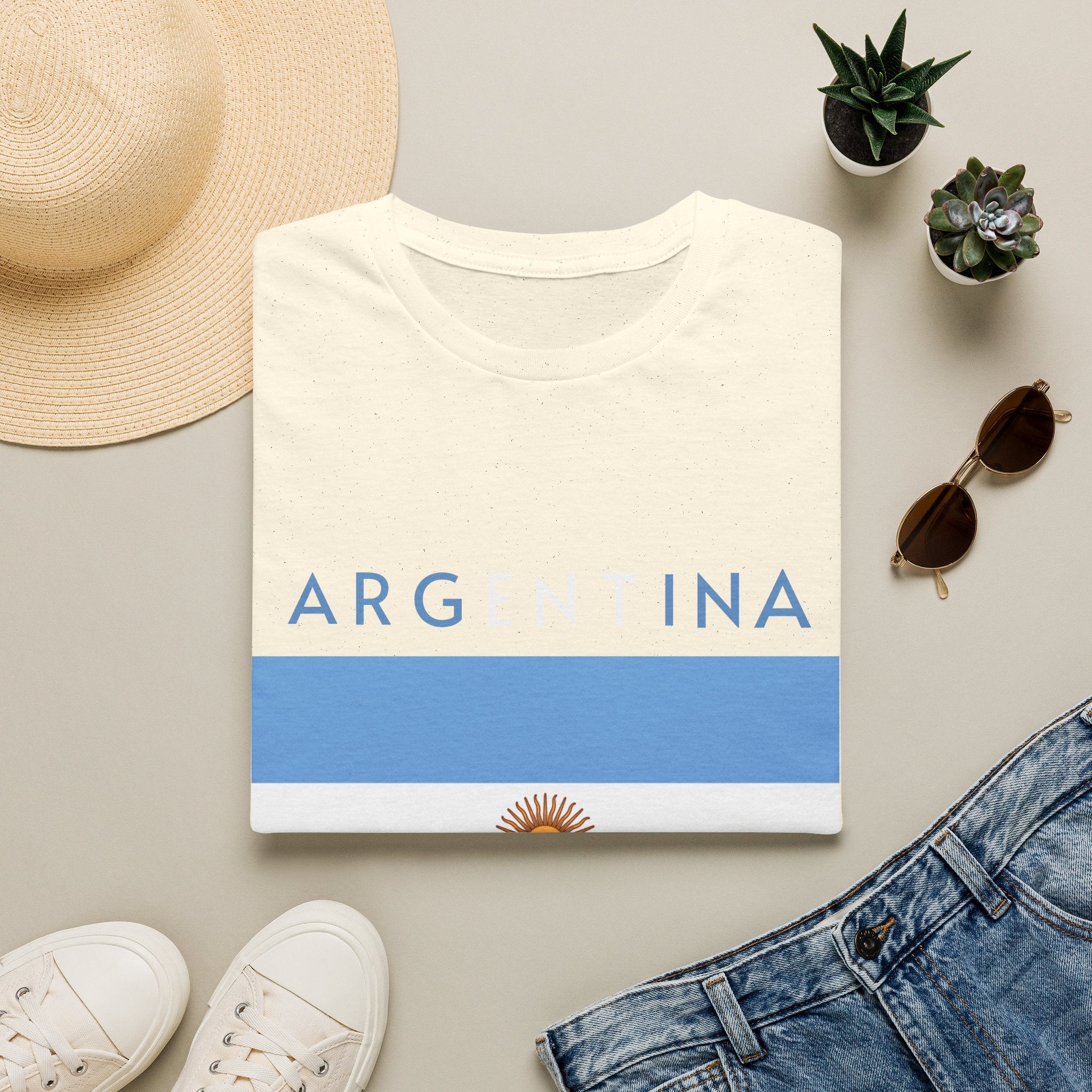 Argentina Flag T-Shirt — Retro Blue White Sun Soccer Fan Tee