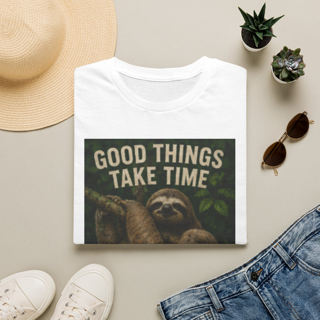 Sloth 'Good Things Take Time' T-Shirt — Funny Late Arrival Graphic Tee