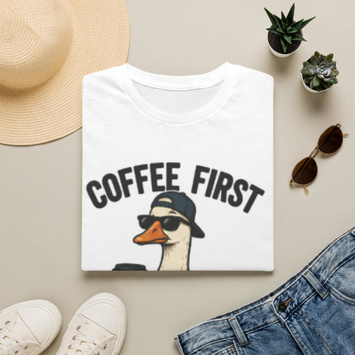 Coffee First, Honk Later T-Shirt — Funny Goose Coffee Shirt