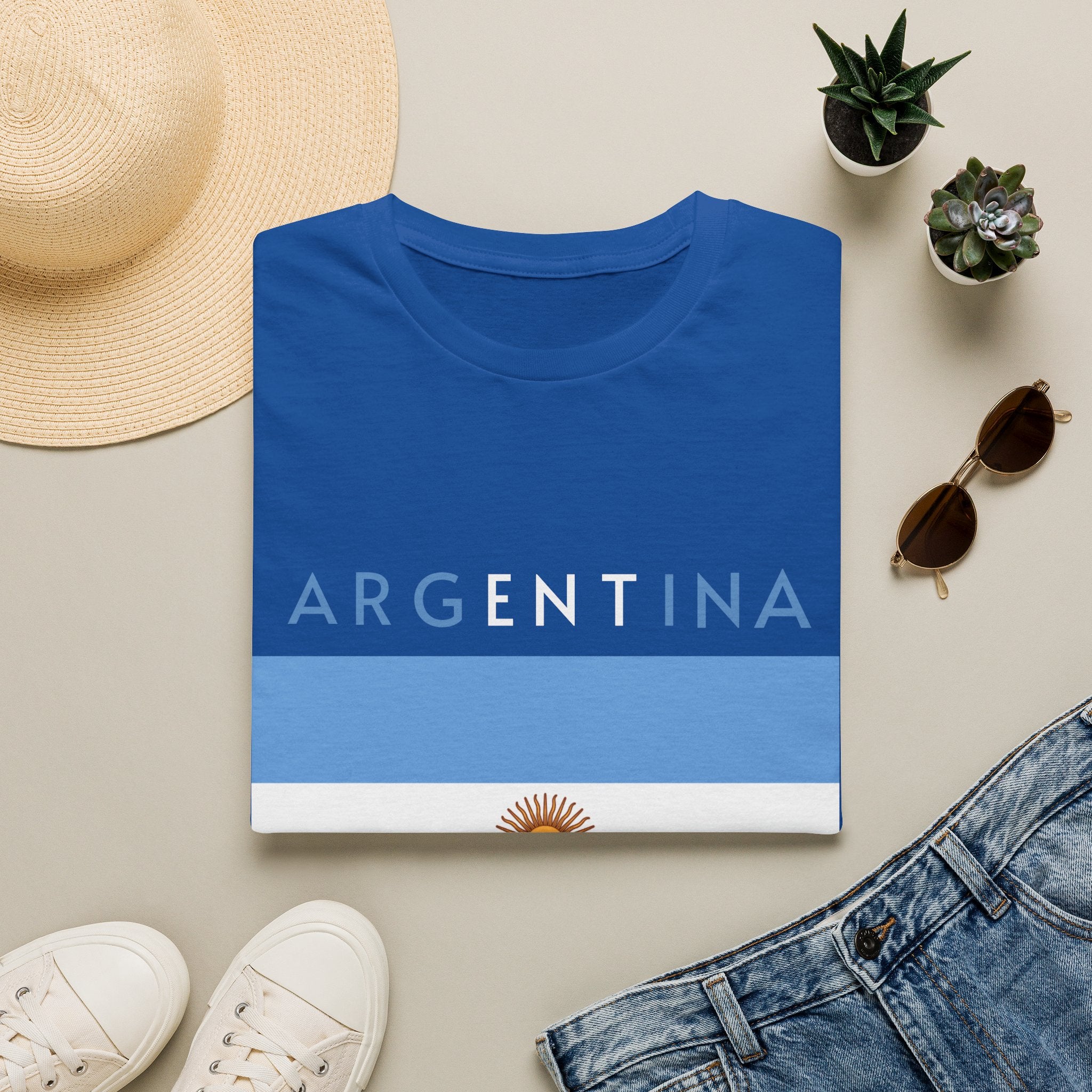 Argentina Flag T-Shirt — Retro Blue White Sun Soccer Fan Tee