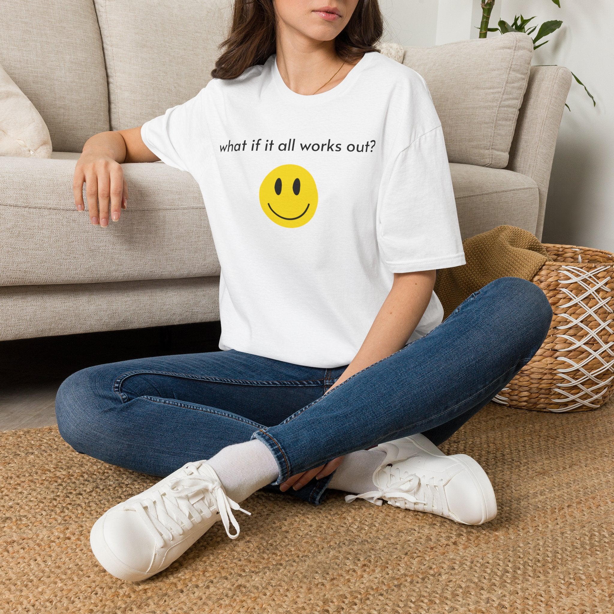 Positive Vibes T‑Shirt — “what if it all works out?” Smiley Tee